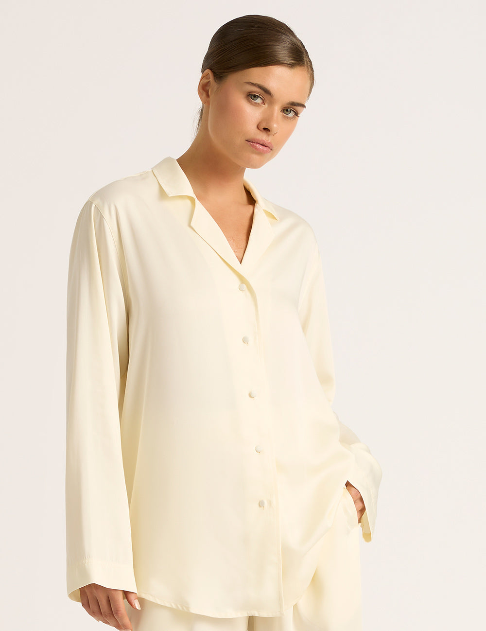 Vegan Silk Long Sleeve Shirt - Pearl