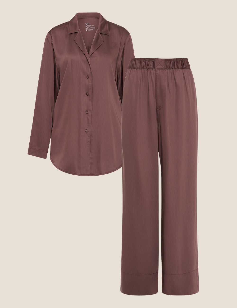 Set Giftbox - Vegan Silk Long Sleeve Sleep Shirt & Wide Leg Sleep Pants - Garnet
