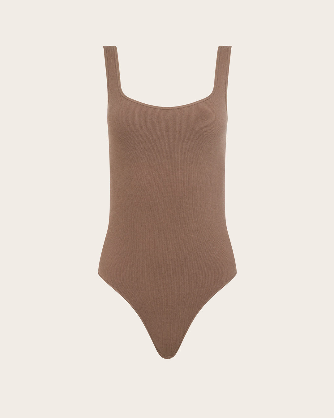 Ribbed Square Neck Bodysuit - Taupe