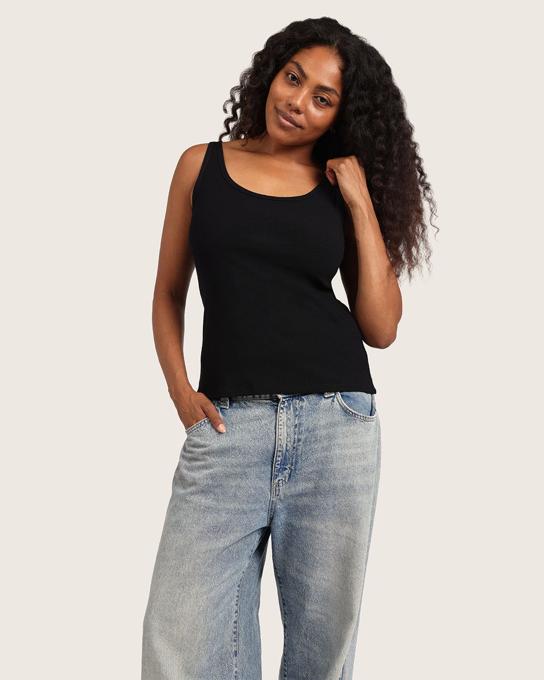 Women's Ribbed Tank Top - Black