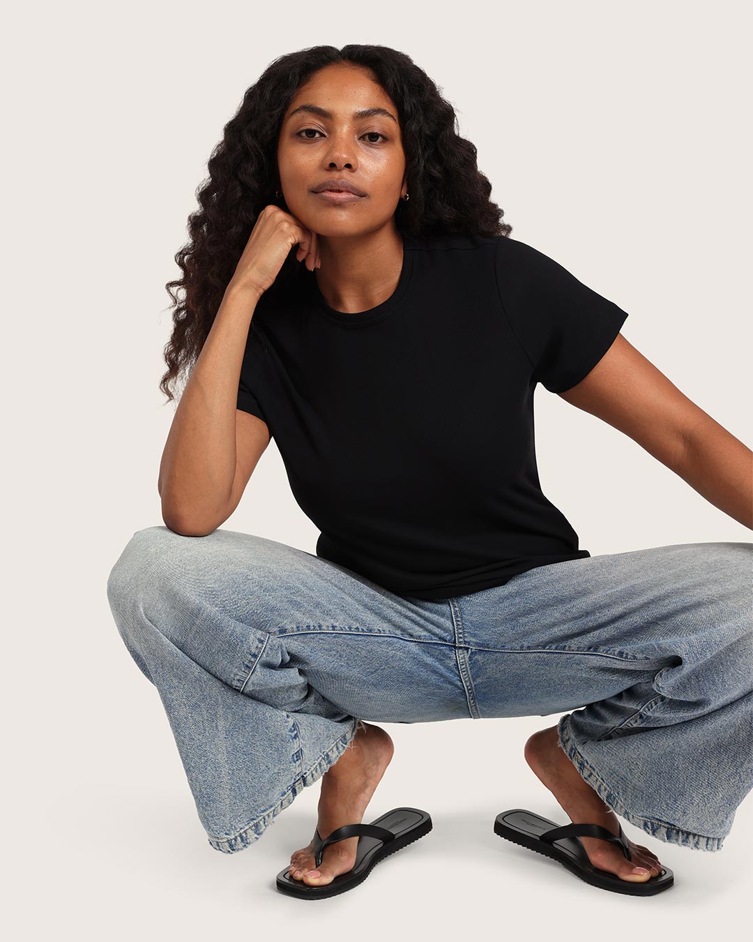 Women's Ribbed Crew Neck T-Shirt - Black