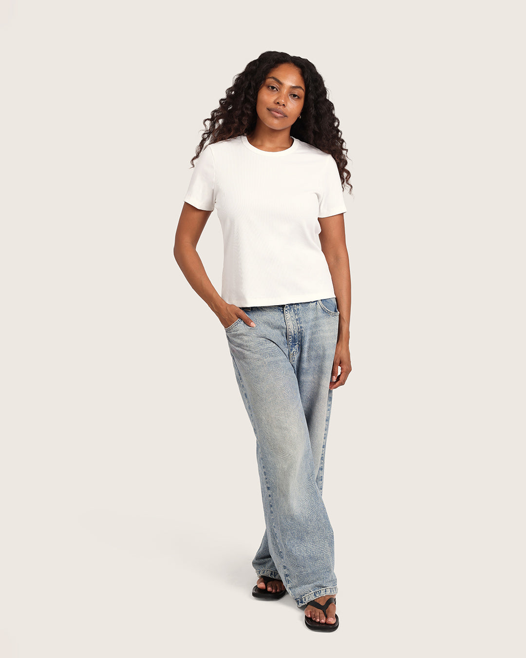 Women's Ribbed Crew Neck T-Shirt - White