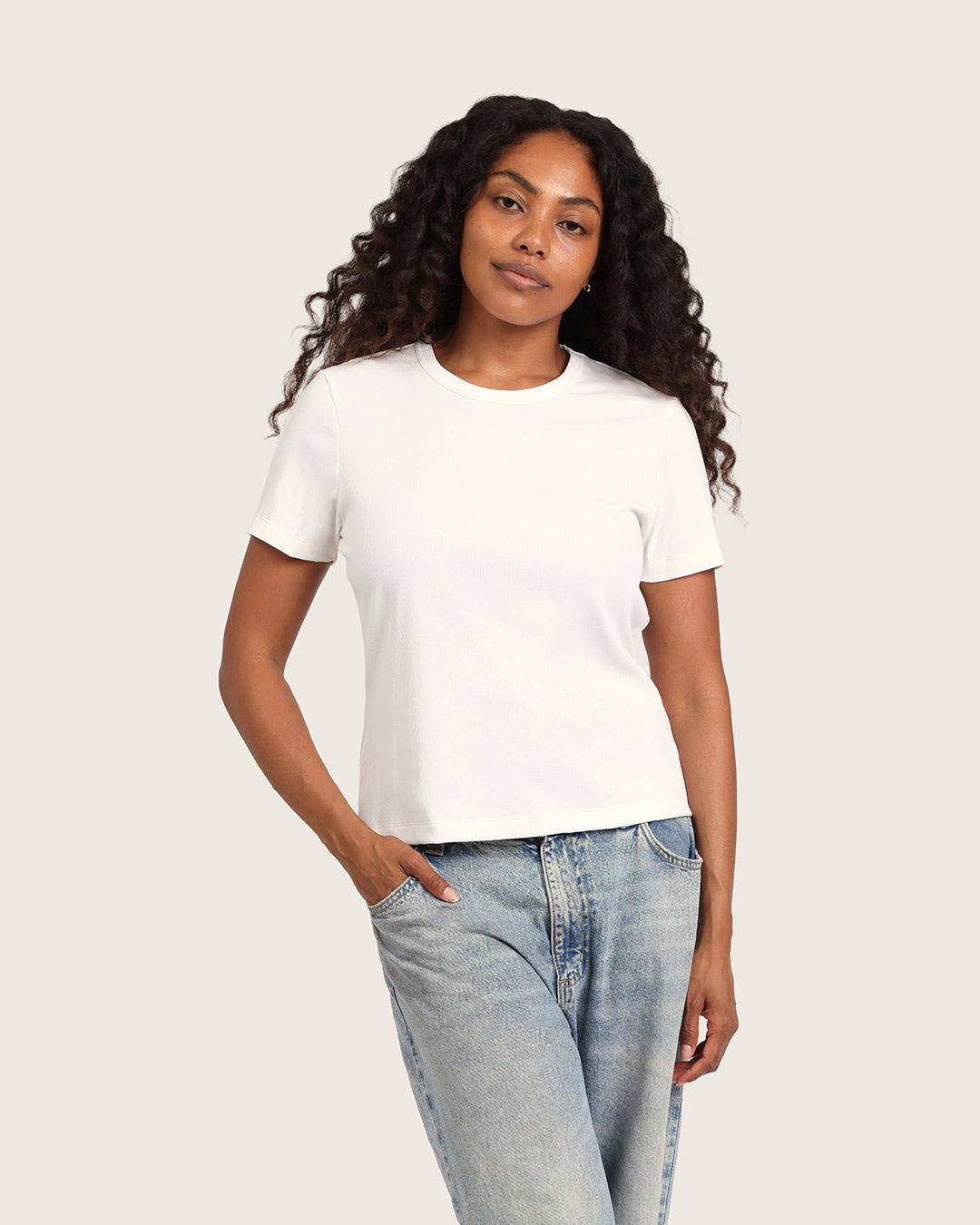 Women's Ribbed Crew Neck T-Shirt - White