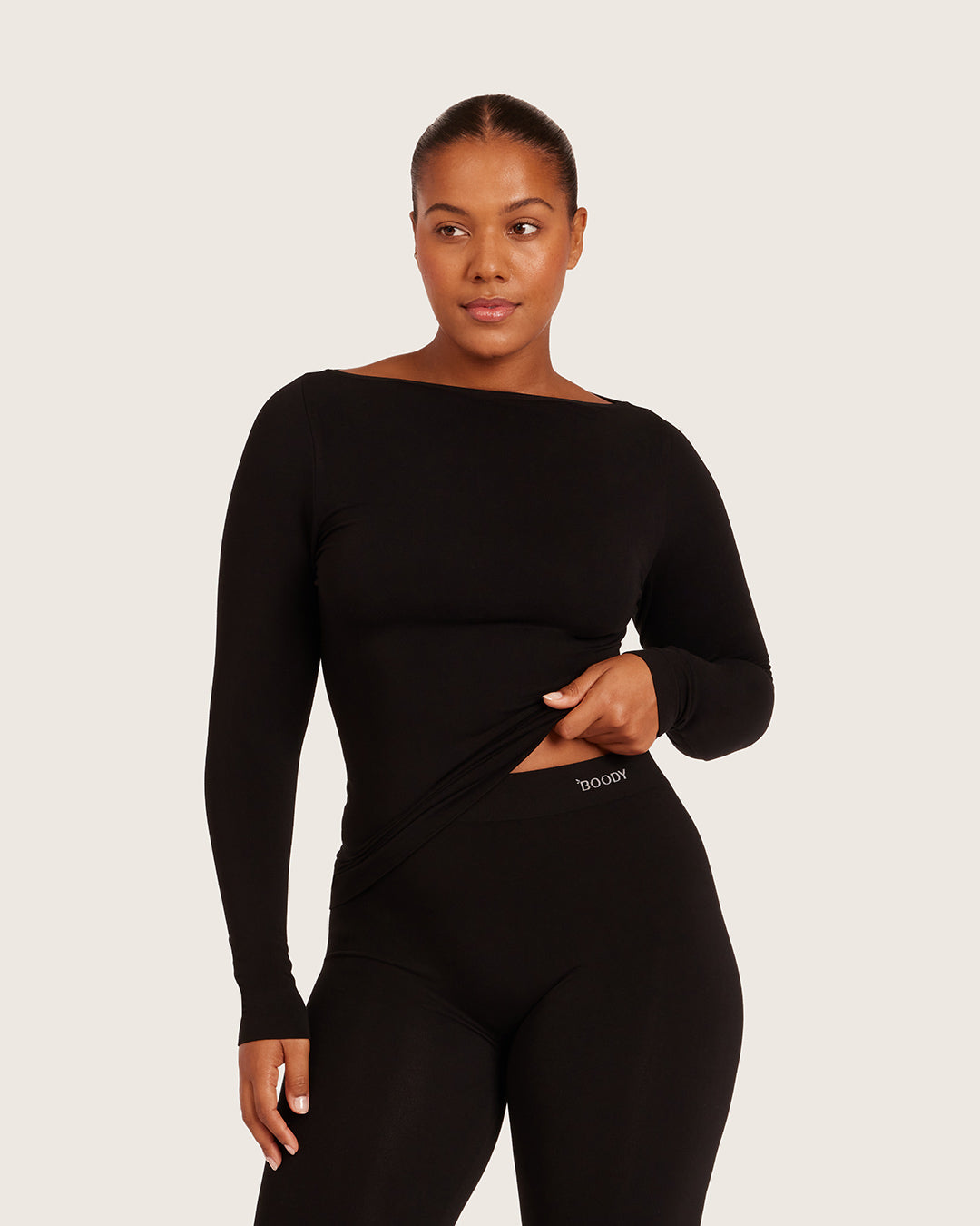 Base Layer Boatneck Long Sleeve Top - Black