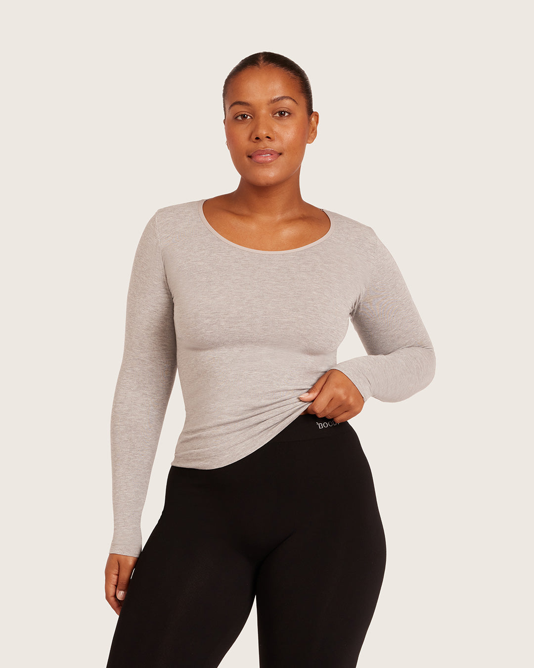Women's Base Layer Long Sleeve Top - Light Grey Marl