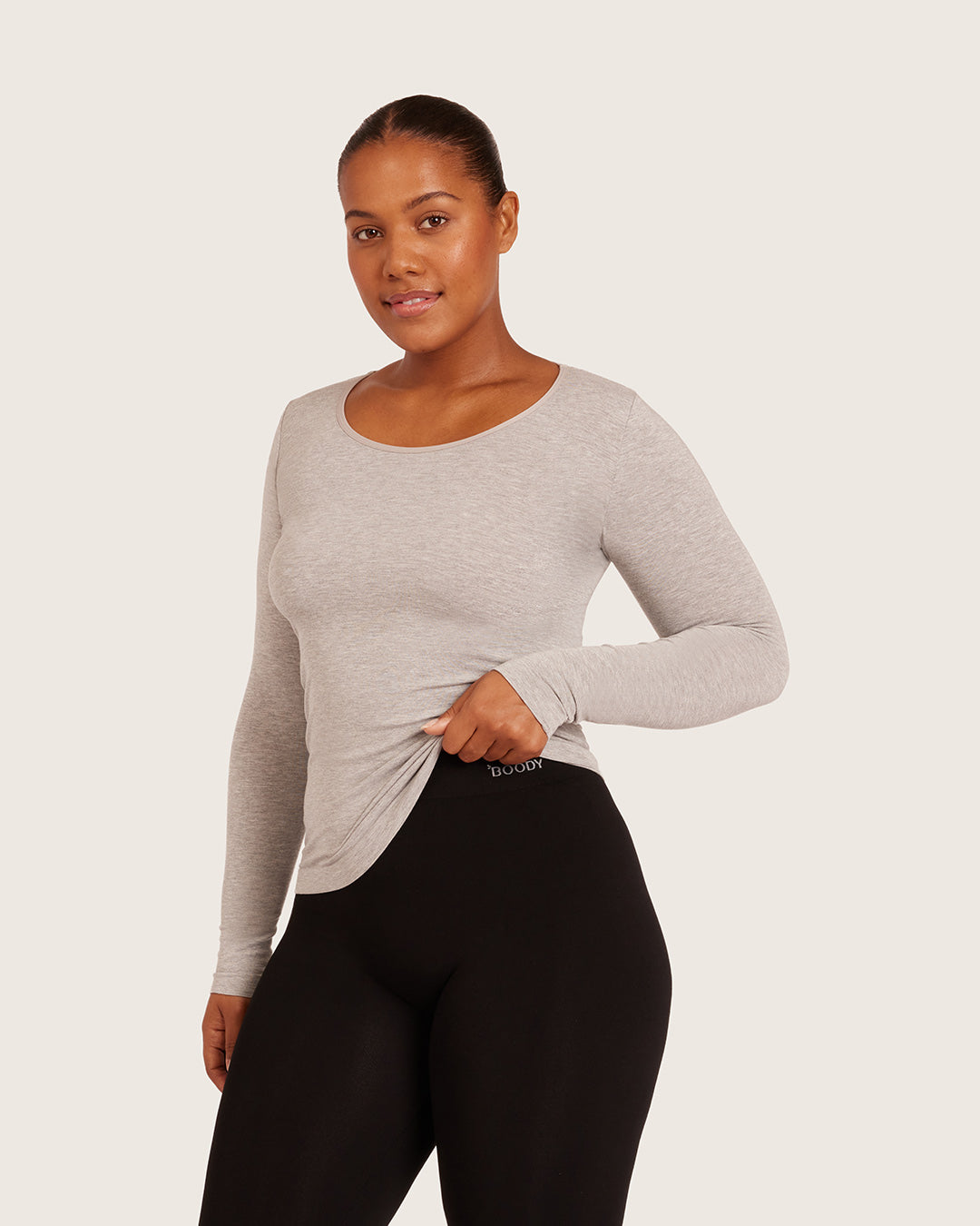 Women's Base Layer Long Sleeve Top - Light Grey Marl