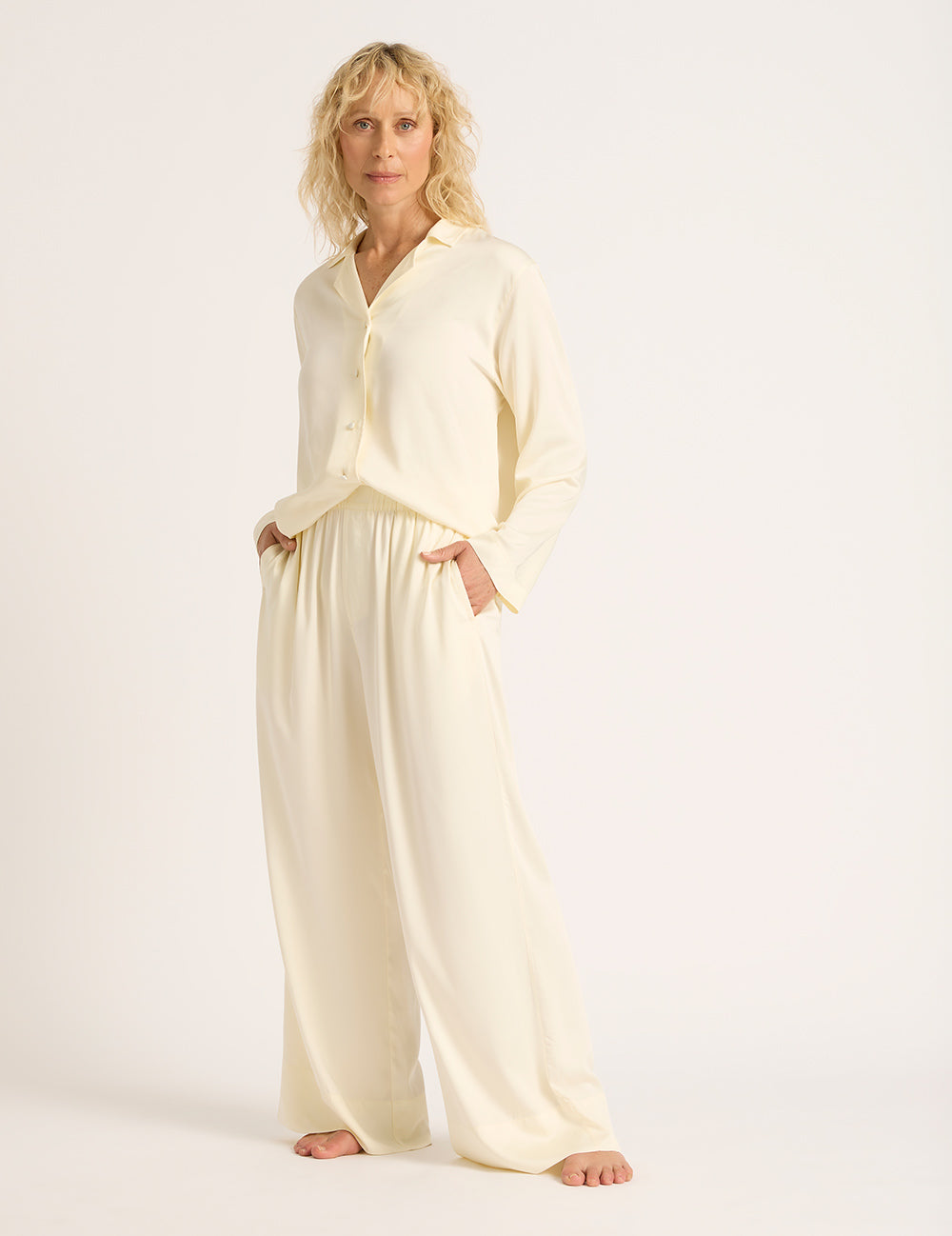 Vegan Silk Wide Leg Pants - Pearl