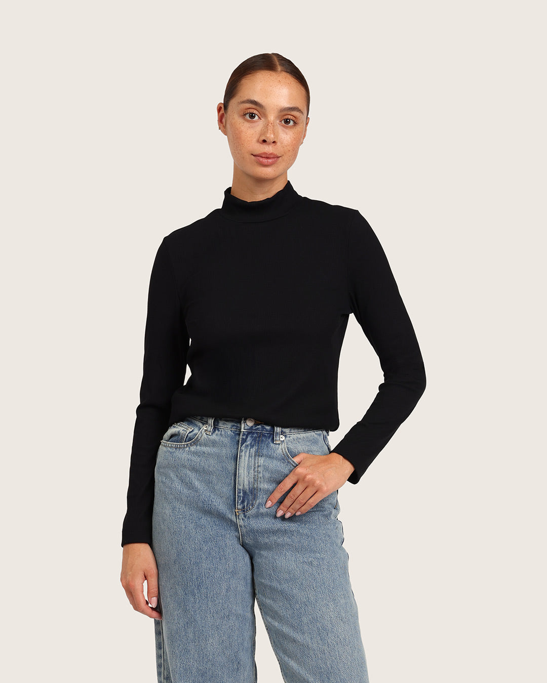 Women's Ribbed Turtleneck Top - Black