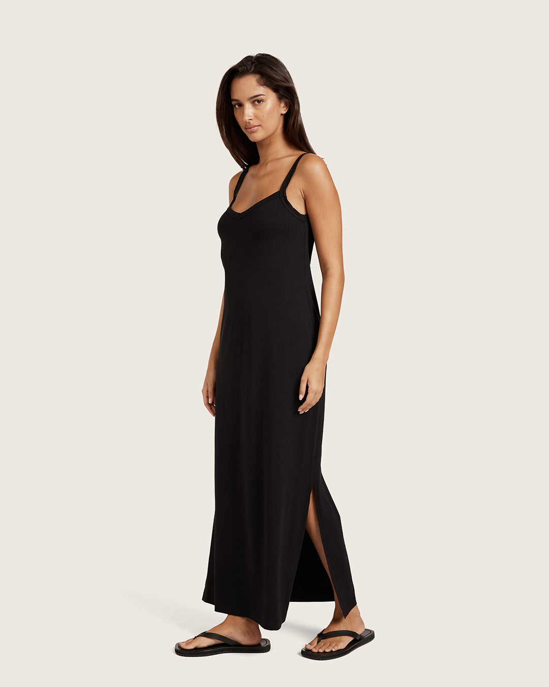 V-Neck Slip Dress - Black