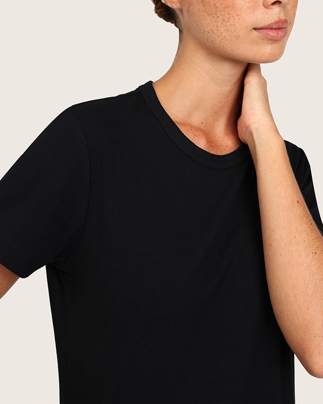 Women's Ribbed Crew Neck T-Shirt - Black