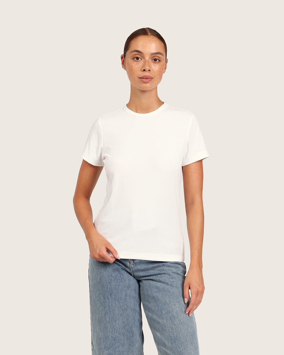 Women's Ribbed Crew Neck T-Shirt - White