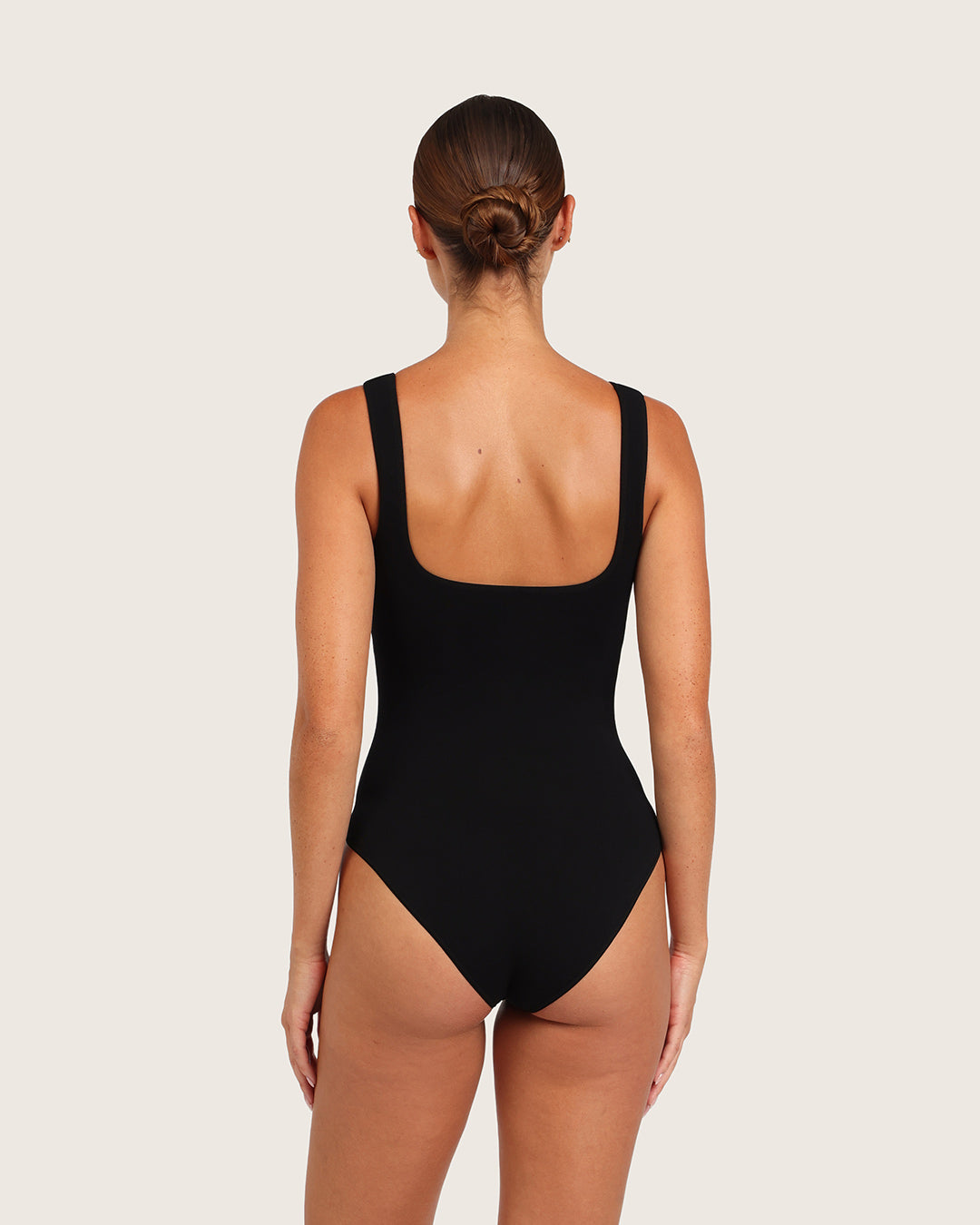Ribbed Square Neck Bodysuit - Black