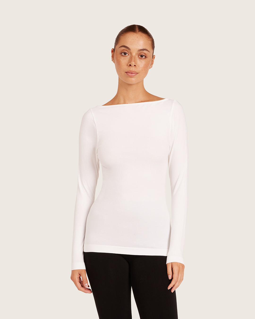 Base Layer Boatneck Long Sleeve Top - White