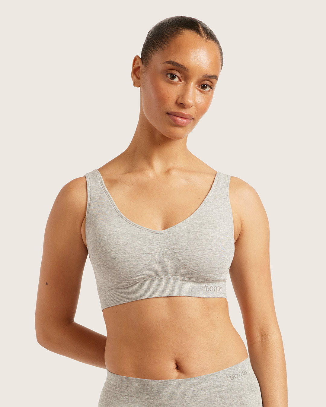 Seamfree Padded Crop Bra - Light Grey Marl