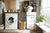 Stylish bathroom interior with modern washing machine