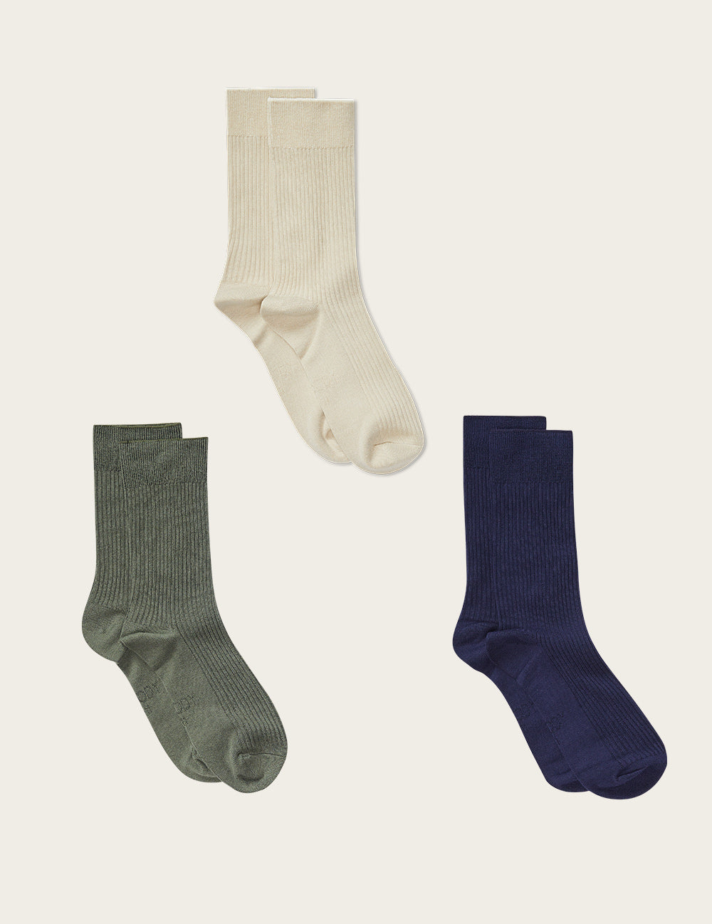 3-Pack Giftbox - Ribbed Crew Socks - Moss, Navy, Oatmeal
