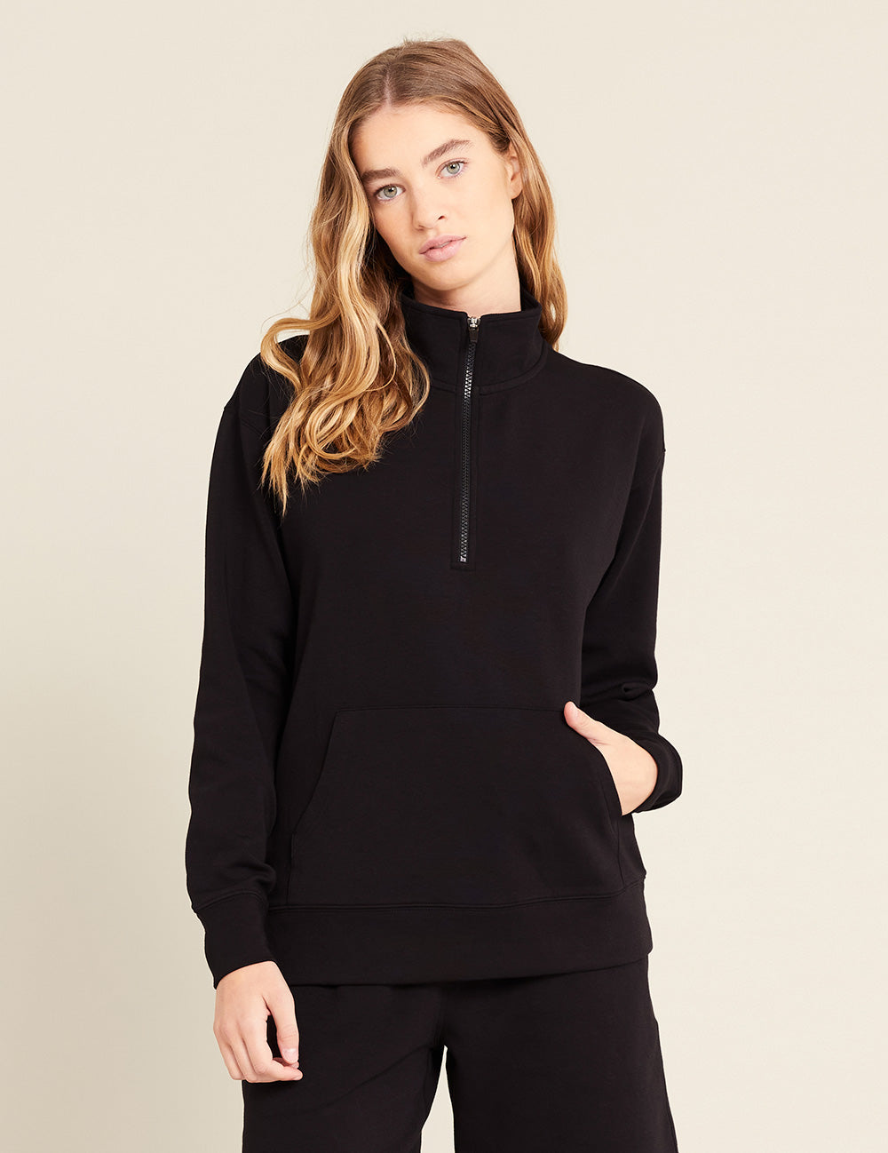 Unisex Quarter Zip Sweater Black Bamboo Clothing Boody Canada