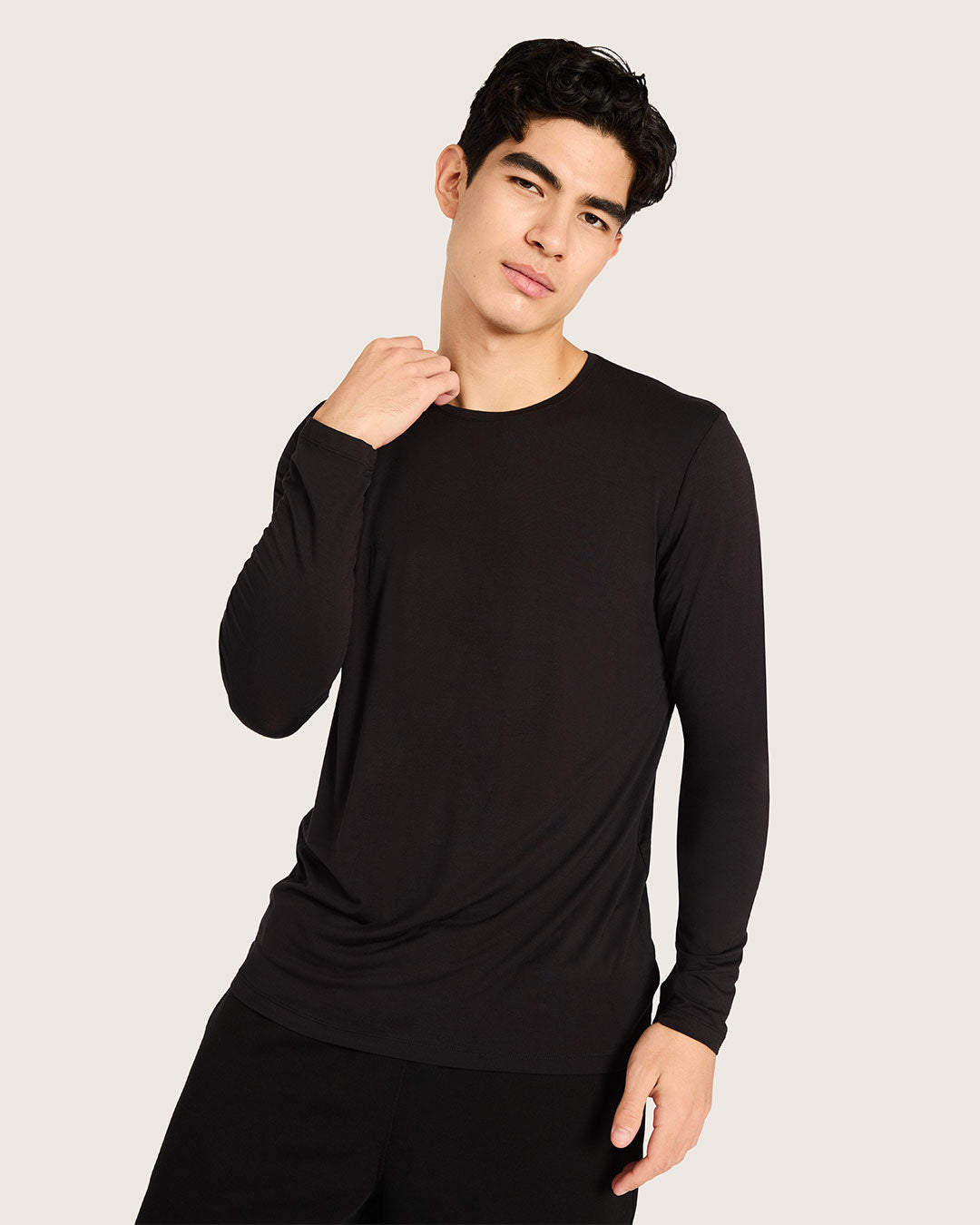 Men's Base Layer Long Sleeve Crew Neck T-Shirt - Black