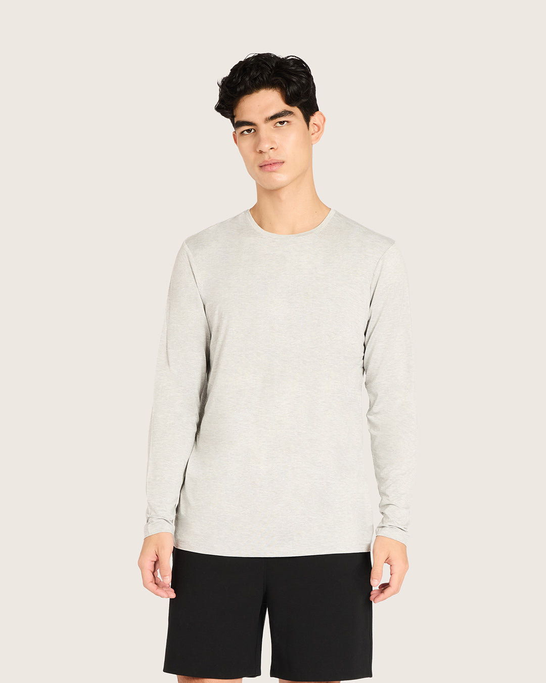 Men's Base Layer Long Sleeve Crew Neck T-Shirt - Light Grey Marl