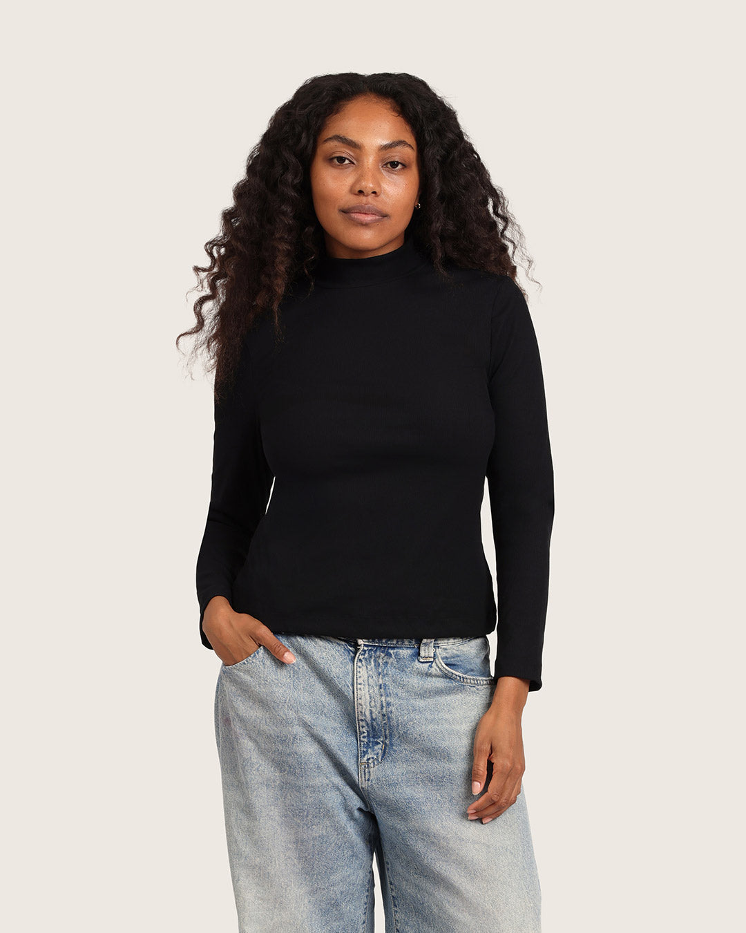 Women's Ribbed Turtleneck Top - Black