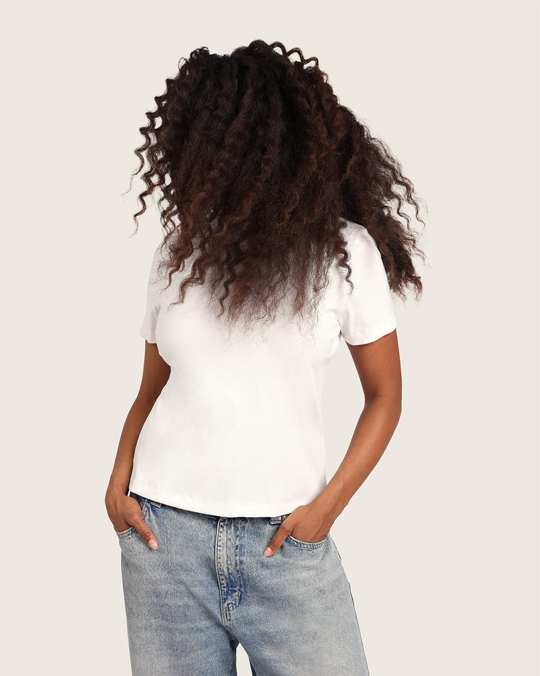Women's Ribbed Crew Neck T-Shirt - White