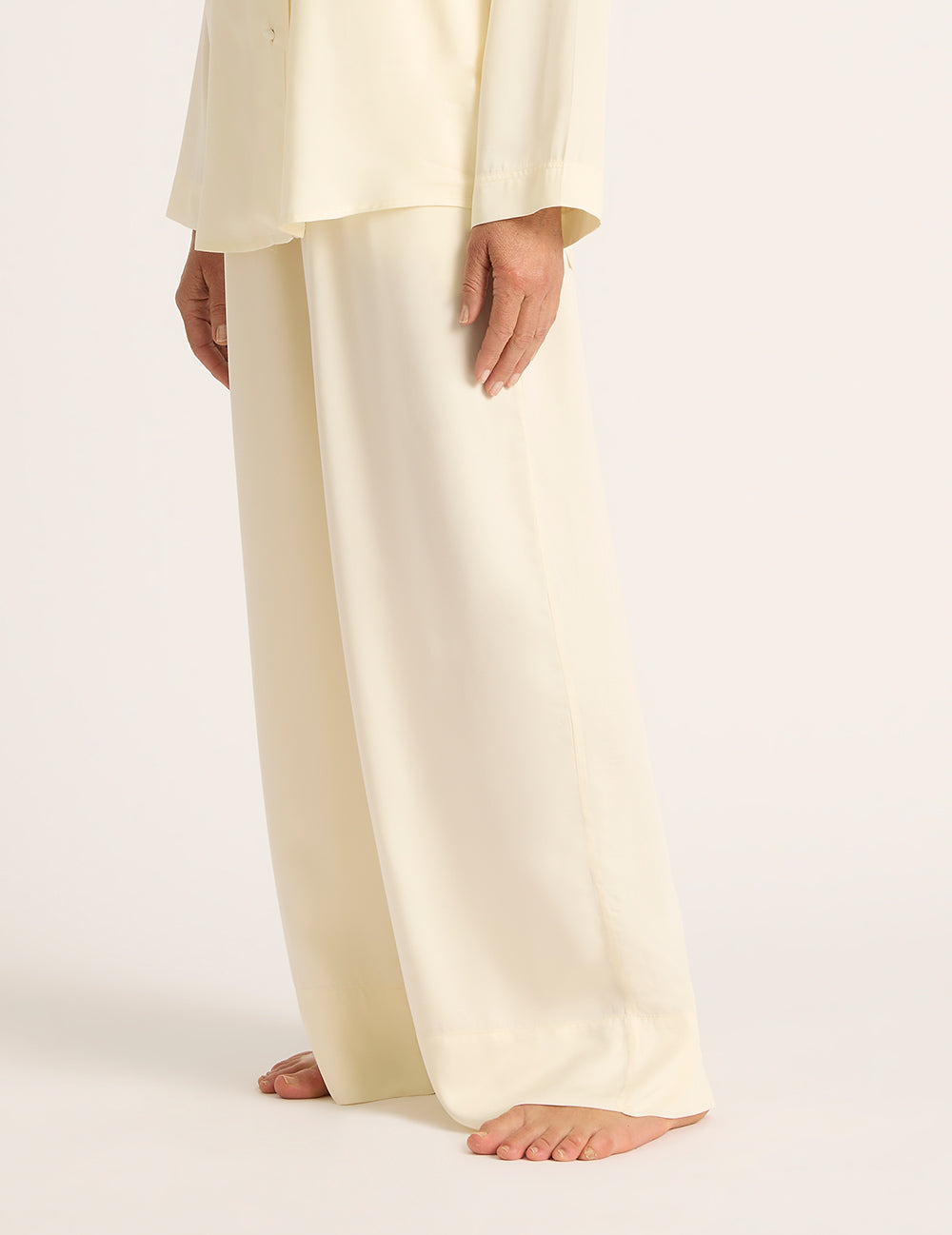 Vegan Silk Wide Leg Pants - Pearl