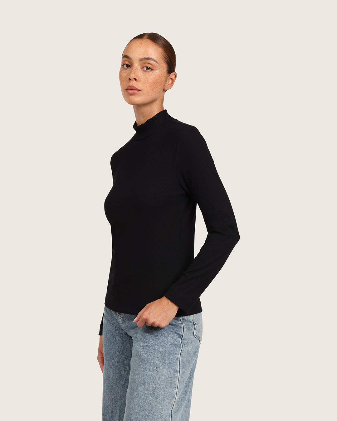 Women's Ribbed Turtleneck Top - Black