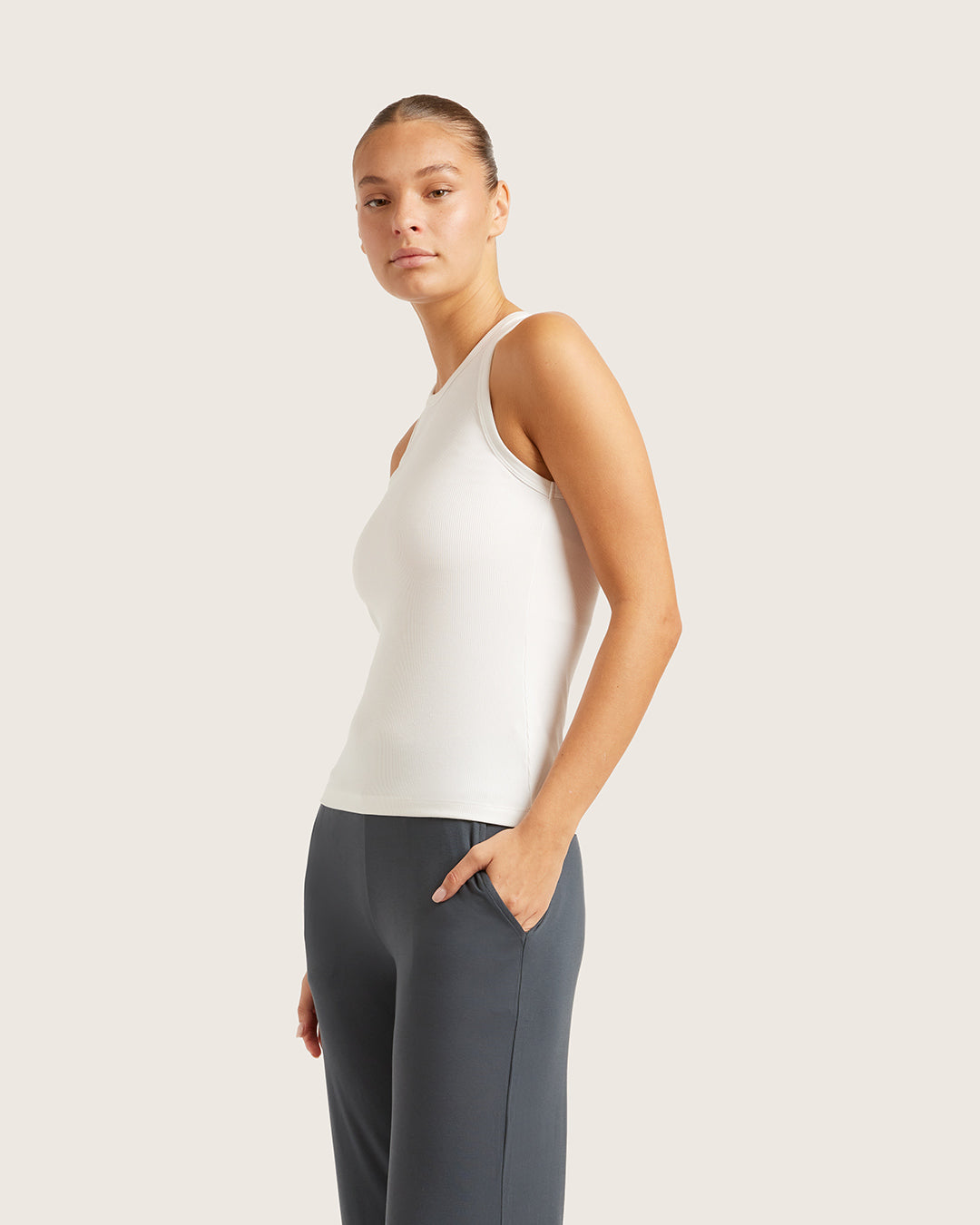 Women's Ribbed Racerback Tank - White