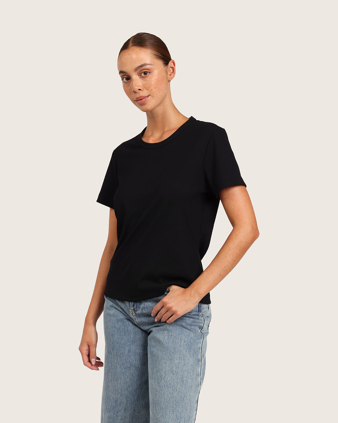 Women's Ribbed Crew Neck T-Shirt - Black
