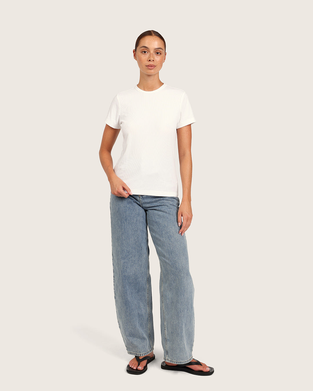 Women's Ribbed Crew Neck T-Shirt - White