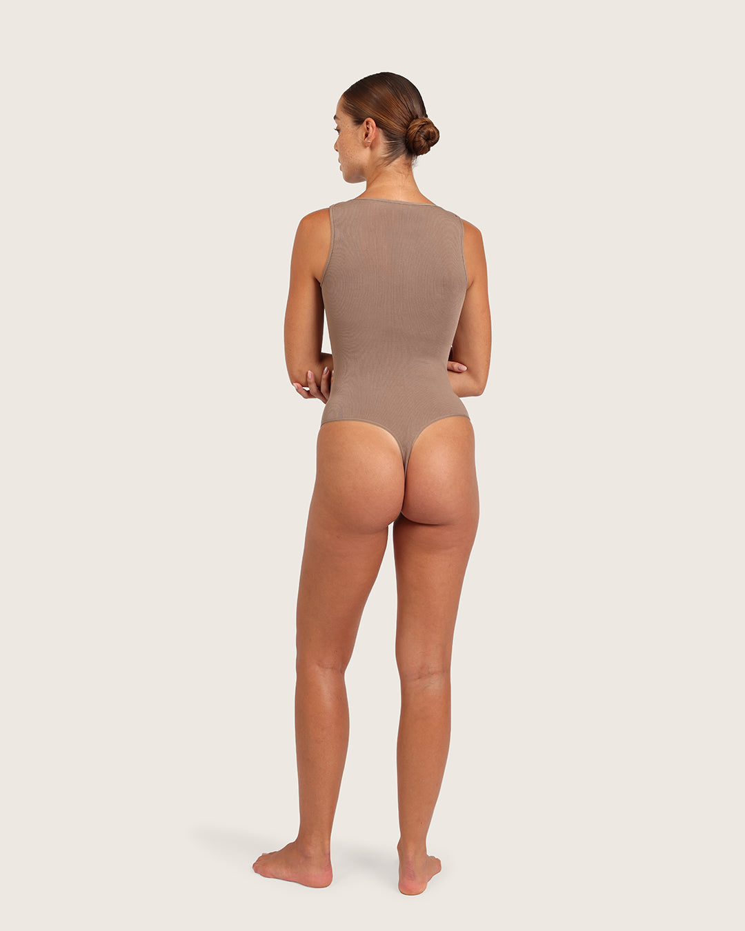 Ribbed Boat Neck Bodysuit - Taupe