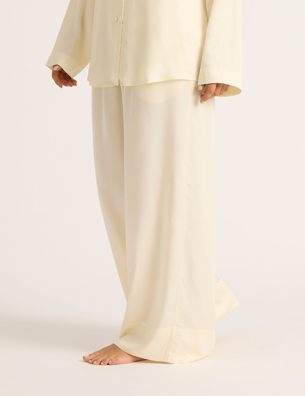 Vegan Silk Wide Leg Pants - Pearl