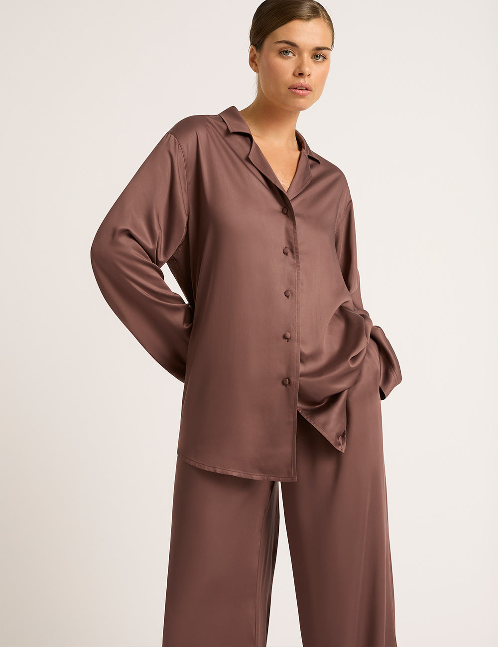 Vegan Silk Long Sleeve Shirt - Garnet