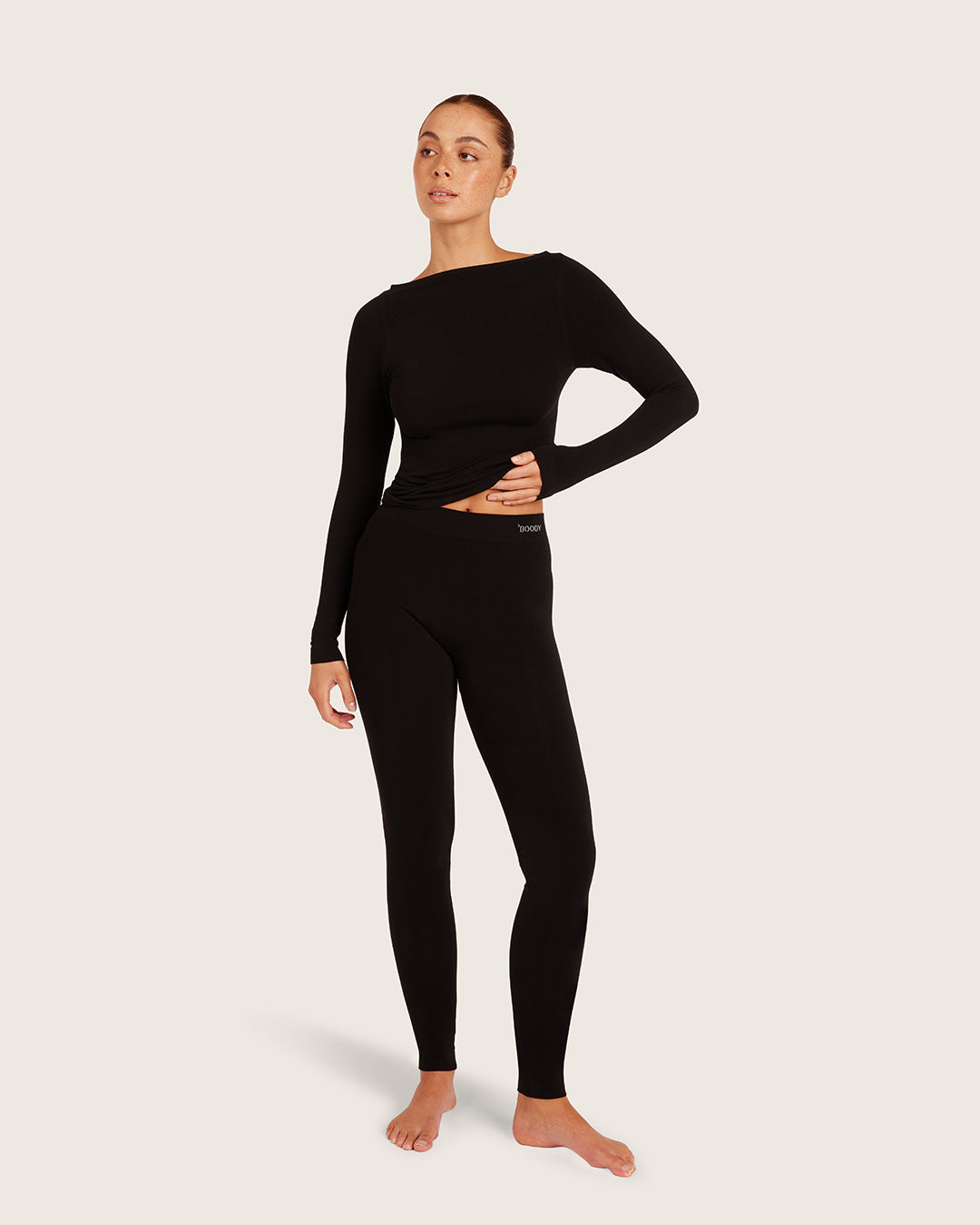 Base Layer Boatneck Long Sleeve Top - Black