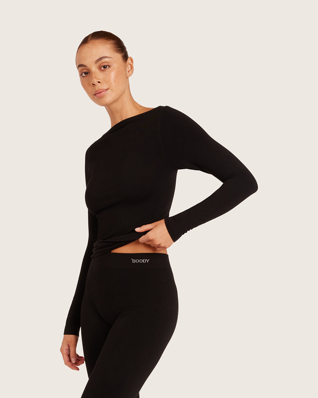 Base Layer Boatneck Long Sleeve Top - Black